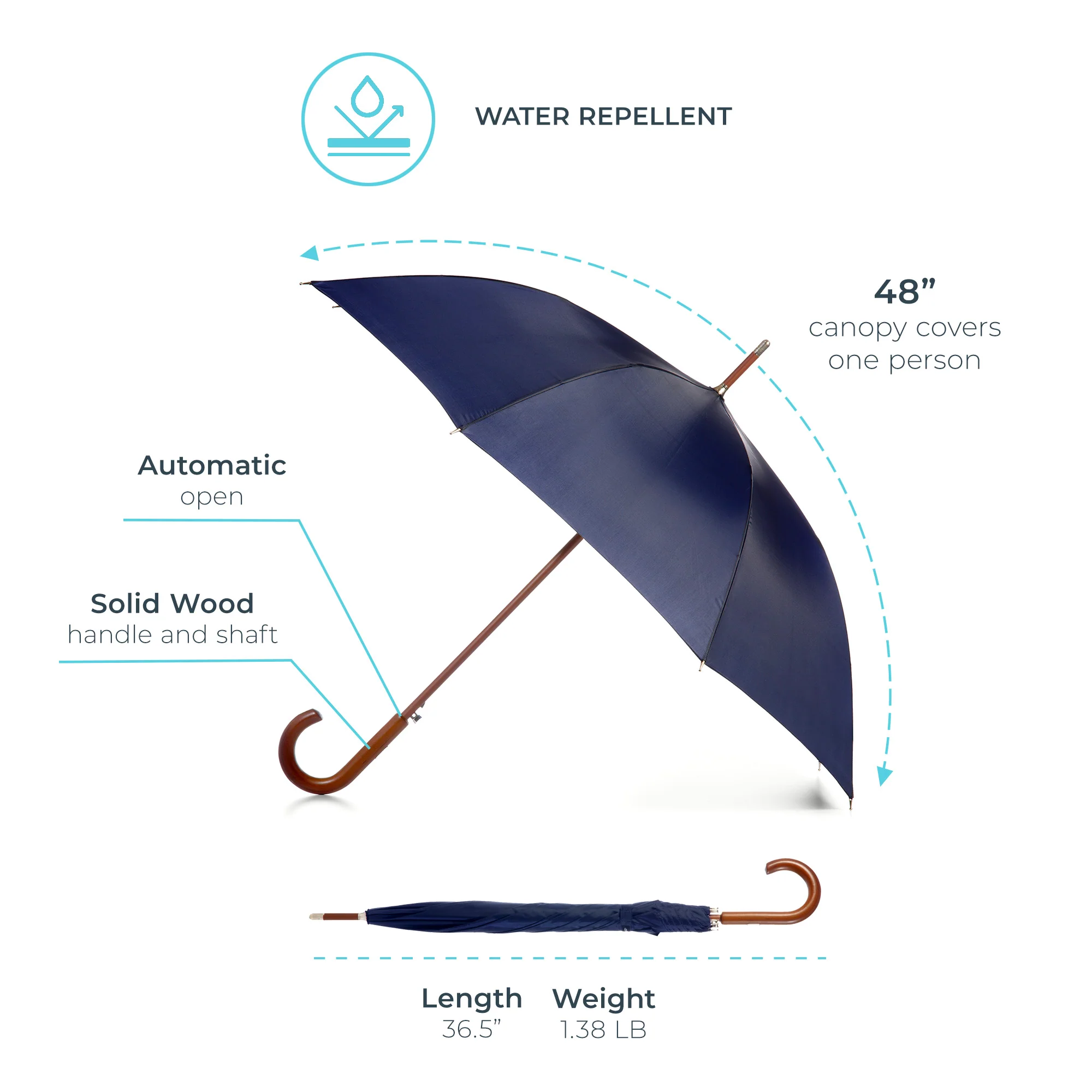 Classic Solid Wood Stick Umbrella - Image 34